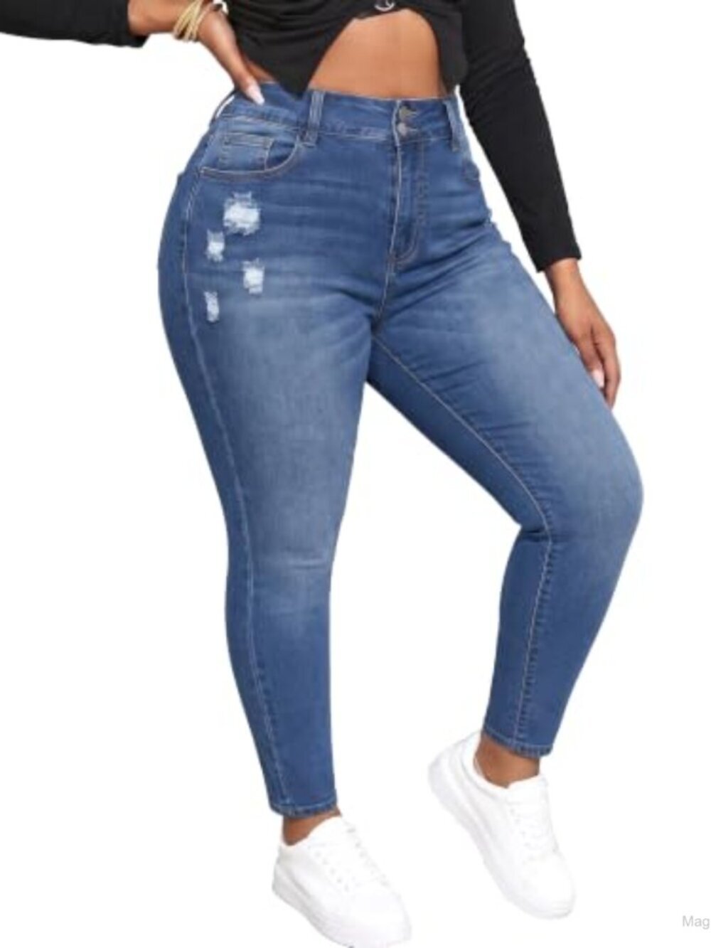 Plus Size High Waisted Skinny Ripped Stretchy Jeans
